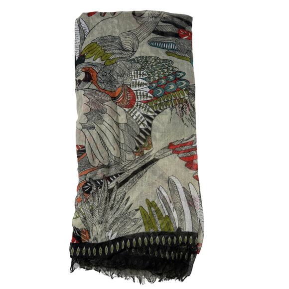 Colorful Geometric Parrot Print Scarf 80x35 Distressed Edge Lightweight Wrap - Picture 3 of 3
